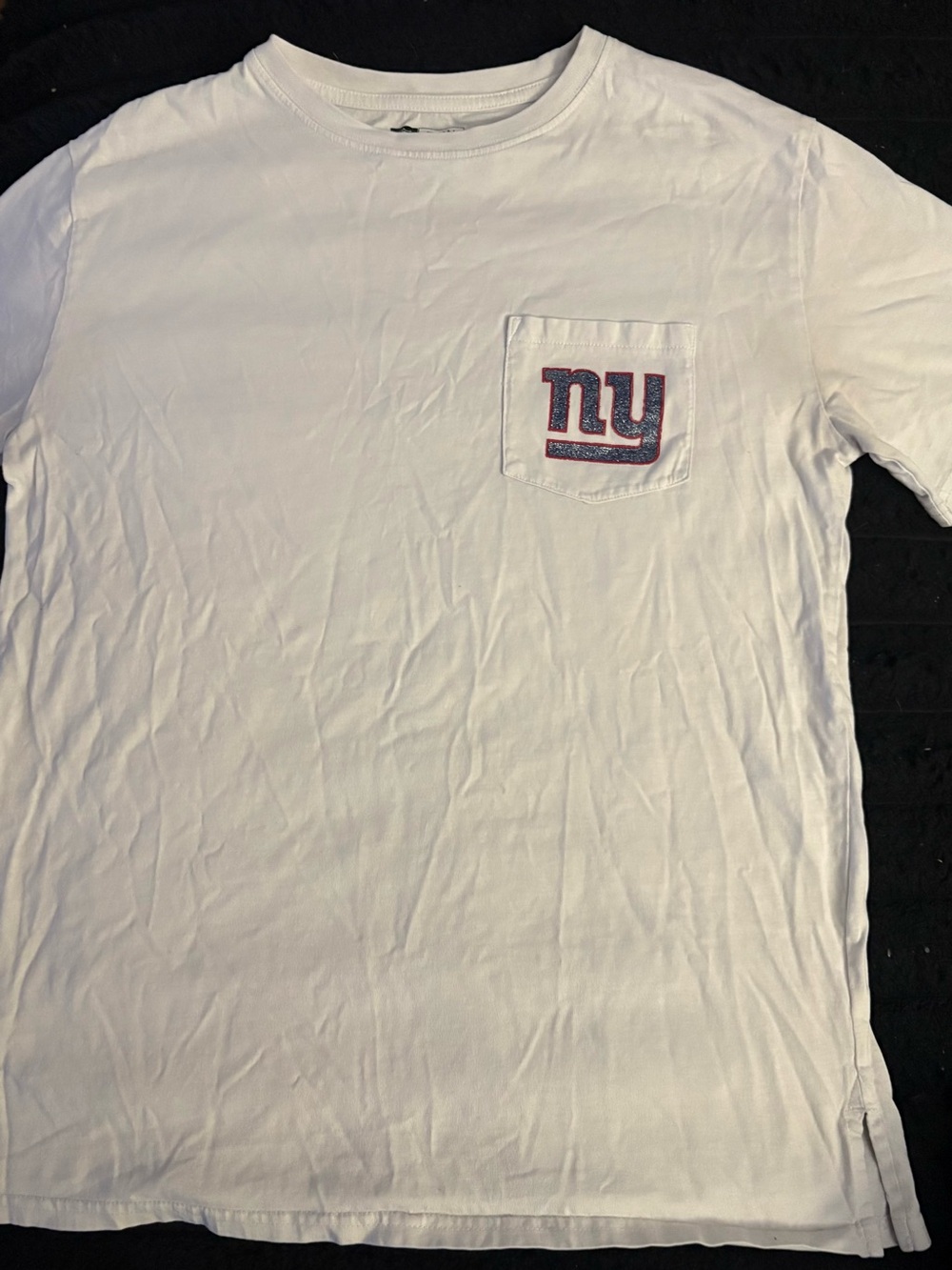 NFL White Pocket T-Shirt with Red & Blue NY Logo